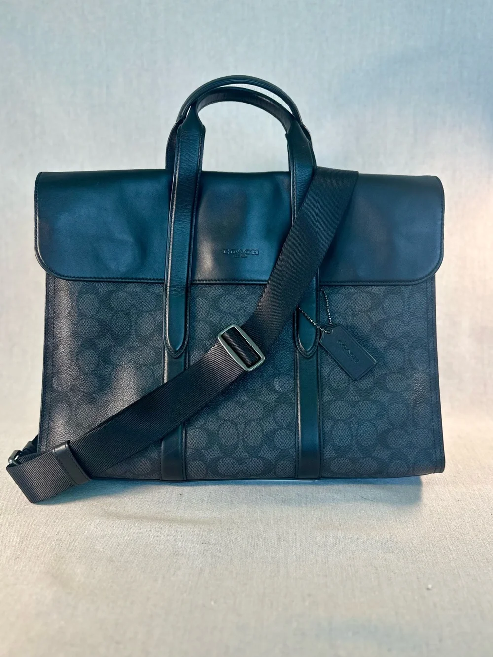 Coach 39775 Metropolitan Portfolio Briefcase in Black Embossed Signature Leather